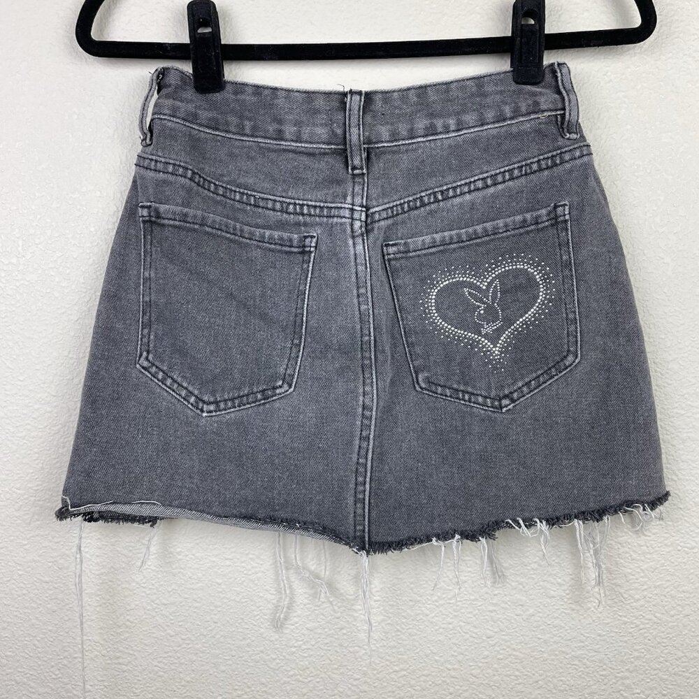Playboy By Pacsun Women's 24 Black Denim High Rise Mini Skirt Bedazzeled Bunny - Picture 8 of 13